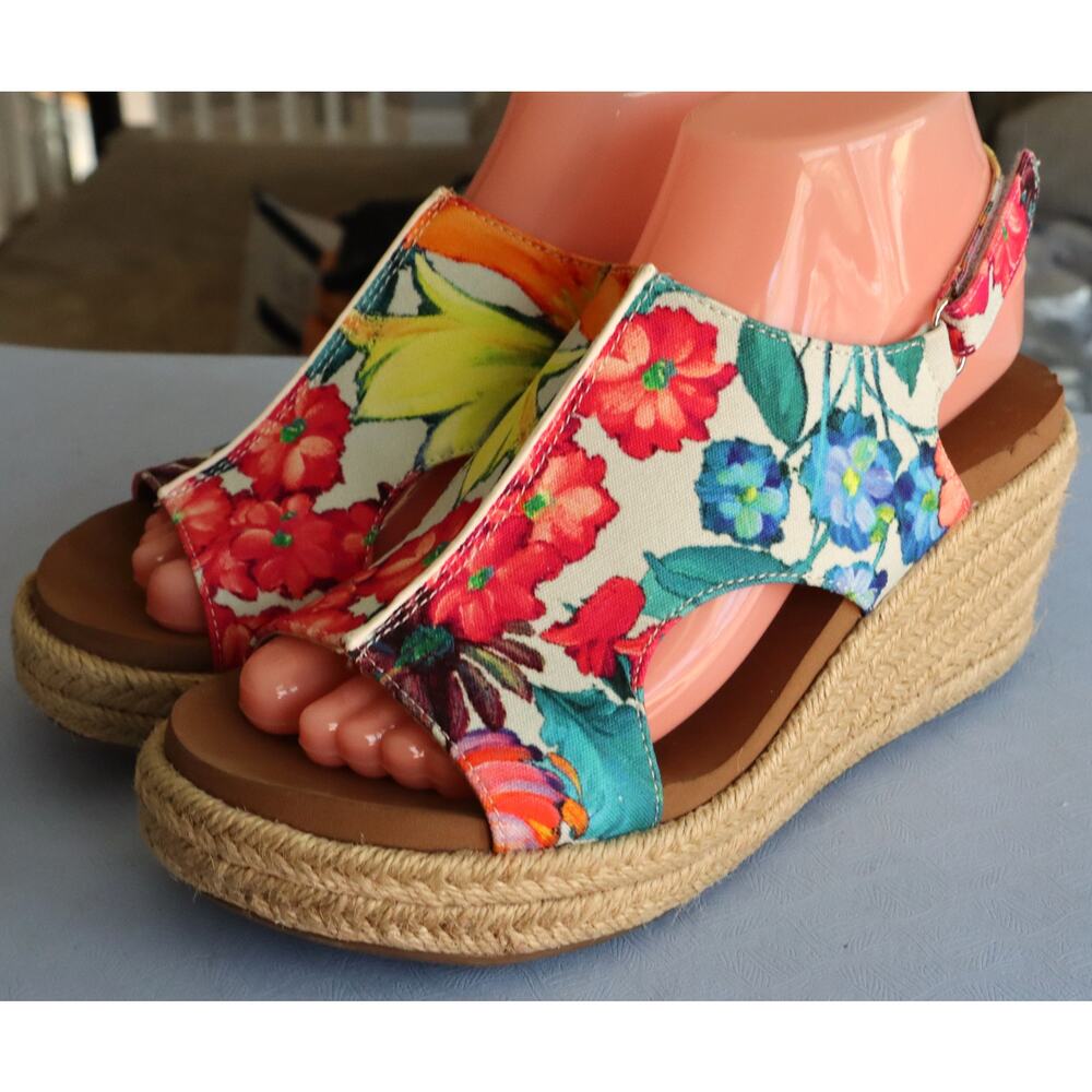 Corkys Carley Floral Espadrille Wedge Sandal Slingback Platform 7 Hook & Loop - Picture 4 of 8